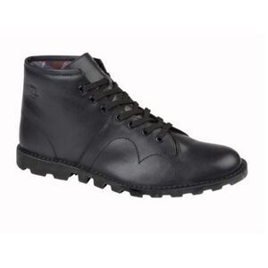Grafters Mens Original Coated Leather Retro Monkey Boots / Black